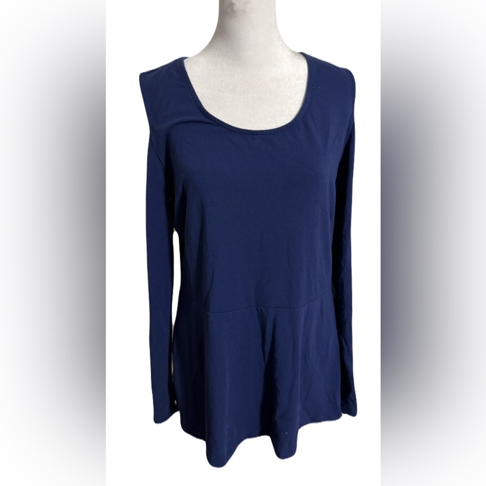 Isaac Mizrahi Live Navy Cold Shoulder Long Sleeve Top Women Size M